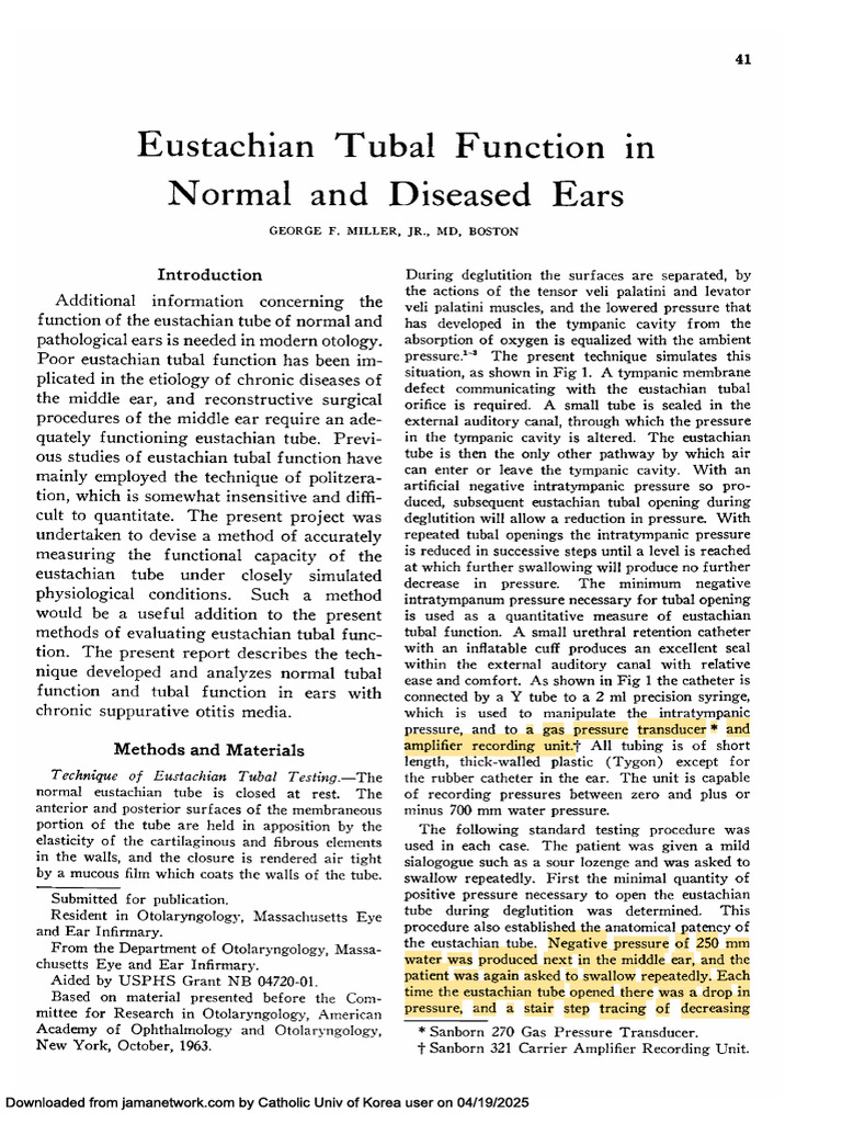Eustachian Tube Function Testing Methods | PDF | Ear | Otorhinolaryngology