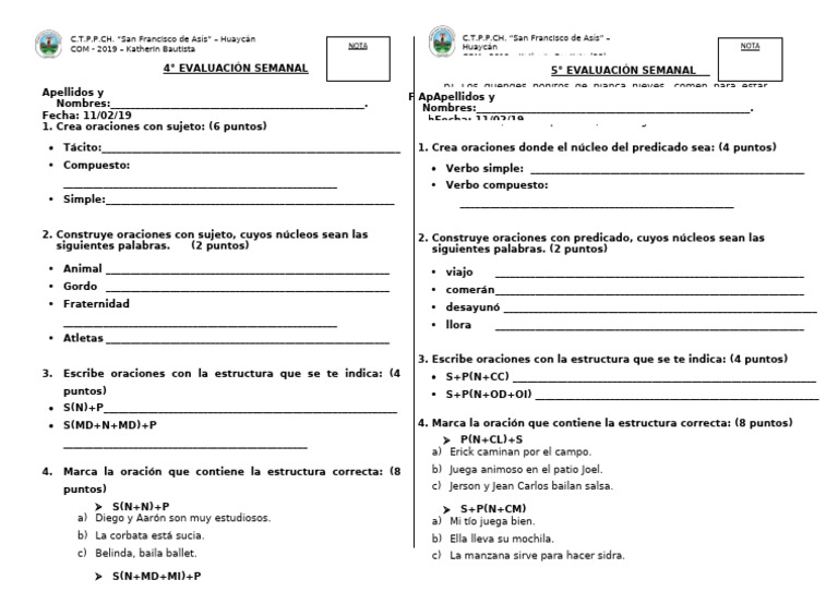 Evaluación Semanal de Oraciones en Español | PDF | Semántica | Lingüística
