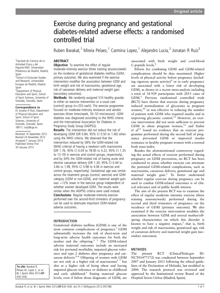 Exercise During Pregnancy and Gestational Diabetes-Related Adverse ...