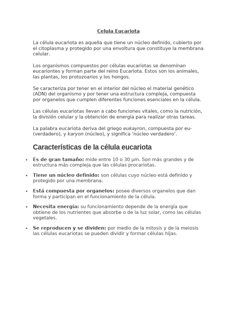 Partes de la Célula Eucariota | PDF | Biología Celular) | Eucariotas