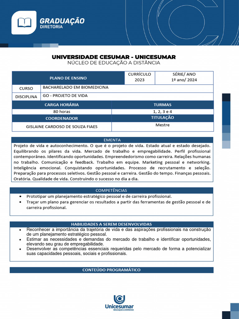 Plano de Ensino 2024 52 | PDF | Aprendizado | Recrutamento