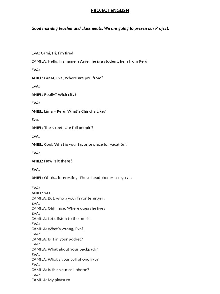Project English Presentation Dialogue | PDF