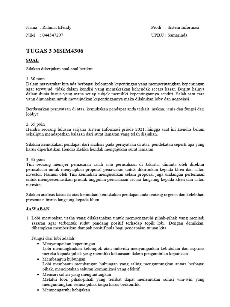 Tugas 3 MSIM4306 | PDF