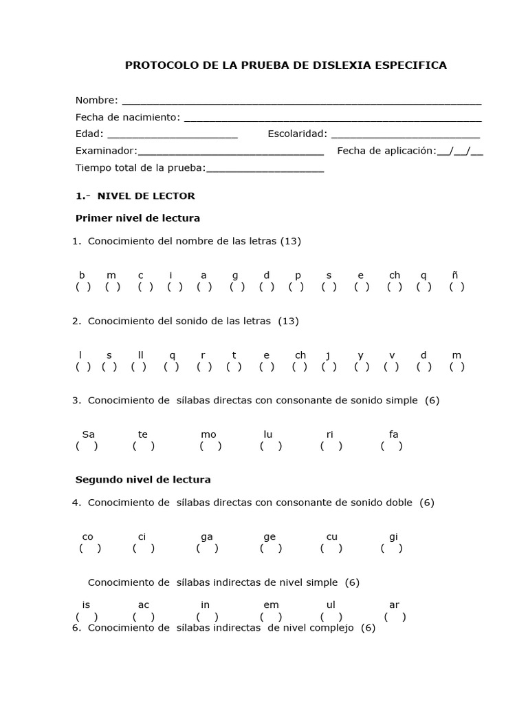 Protocolo de Prueba de Dislexia | PDF