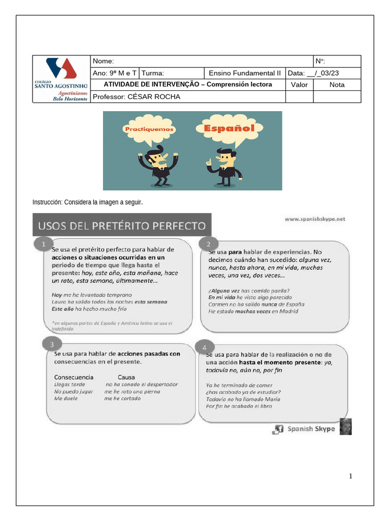 Ejercicios de Pretérito Perfecto en Español | PDF | Verbo | Lingüística