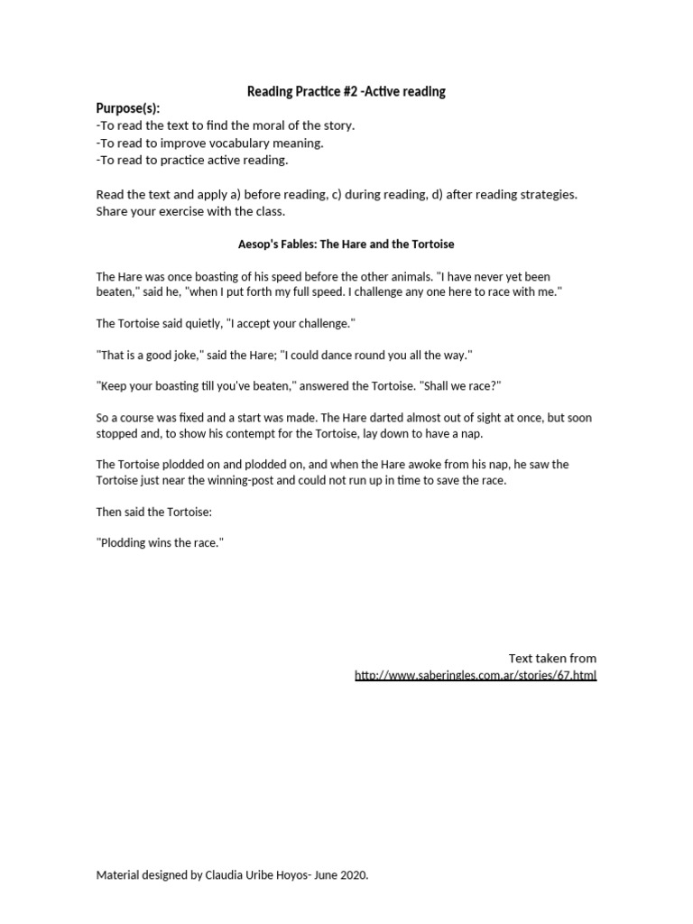 Reading Practice #2 - Active Reading | PDF | Fable | Speed Reading