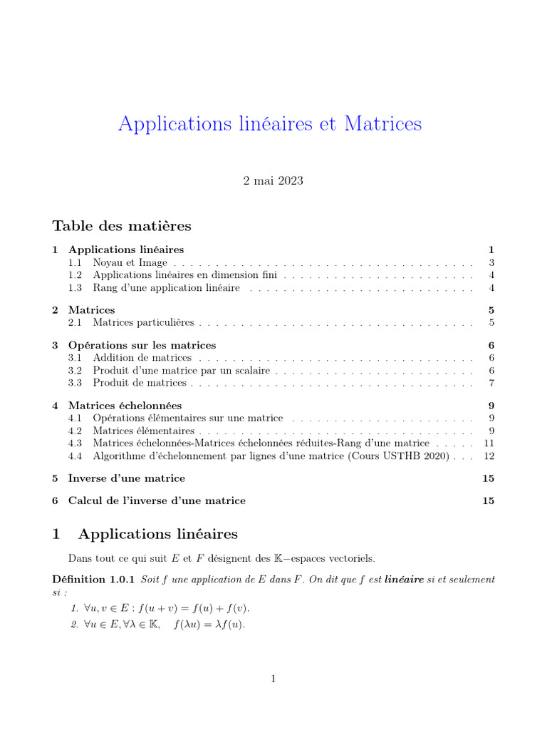Applications Linéaires et Matrices | PDF | Matrice (Mathématiques ...