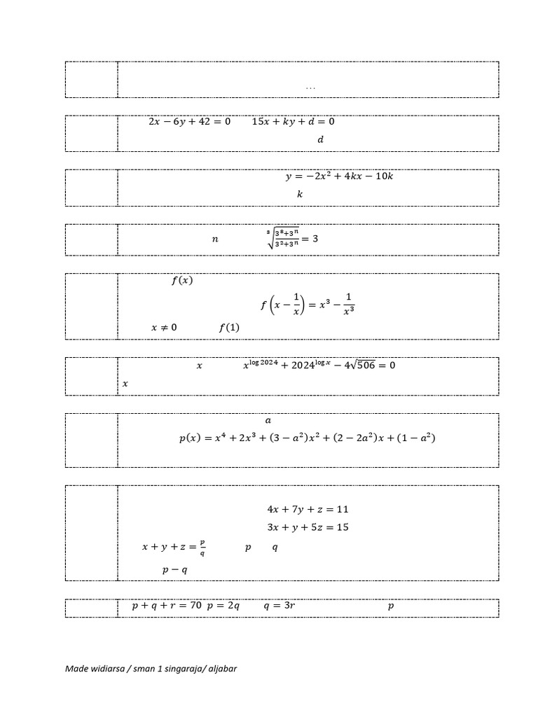 Solusi Soal Latihan Aljabar - Widiarsa | PDF | Summation | Function ...