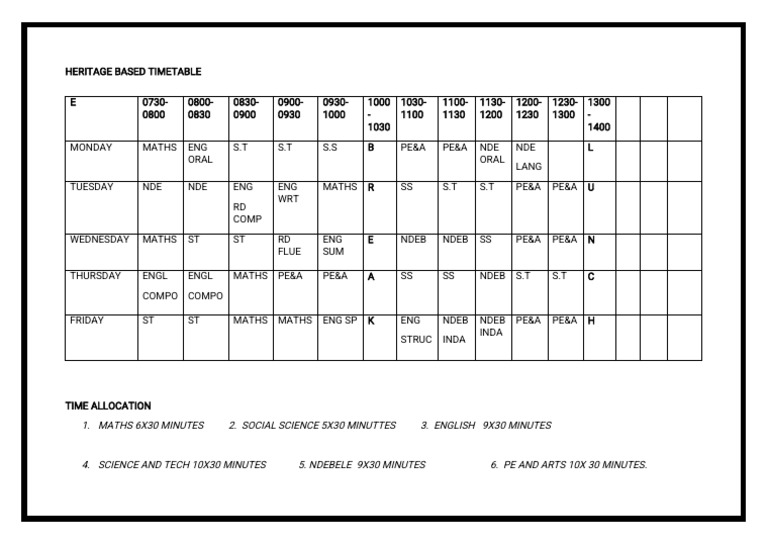 Heritage School Timetable Overview | PDF