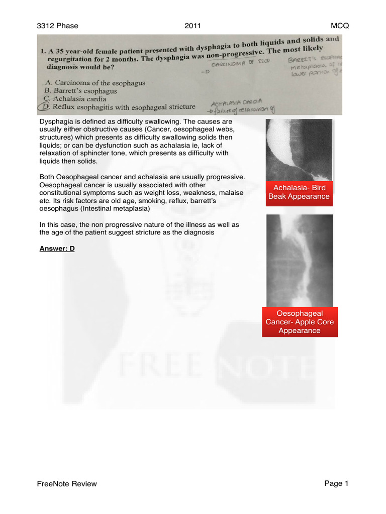2011 MDSC 3312 (2) | PDF | Esophagus | Clinical Medicine