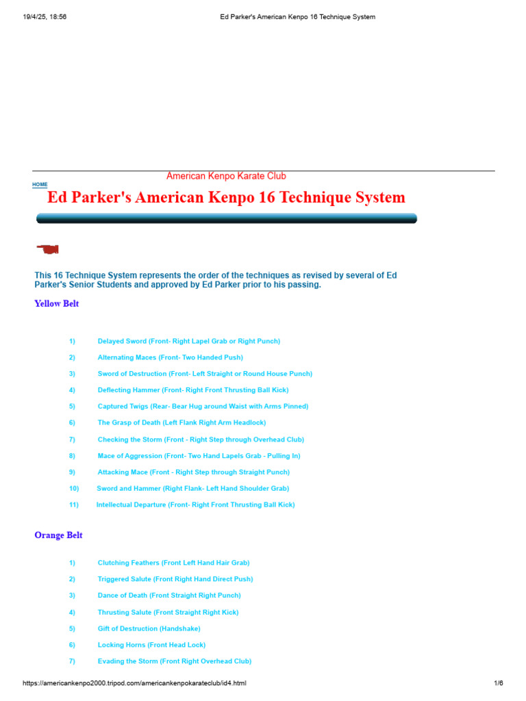 Ed Parker's 16 Kenpo Techniques Guide PDF Professional Wrestling