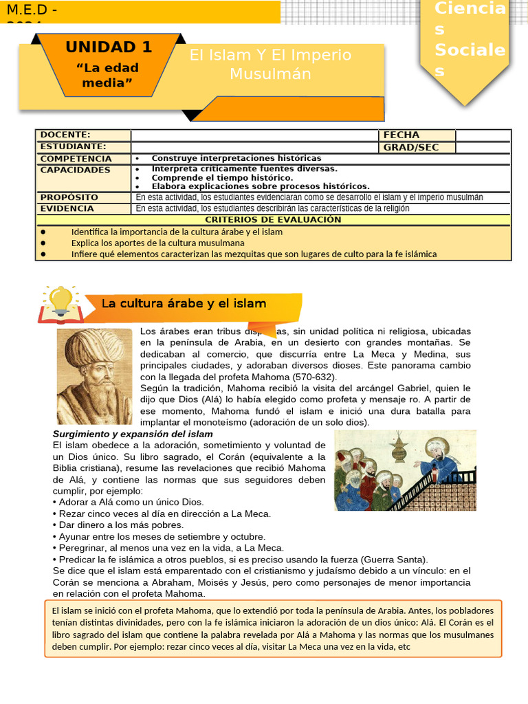 Ficha de Actividad CCSS 2° - Semana 2 | PDF | Mahoma | la meca