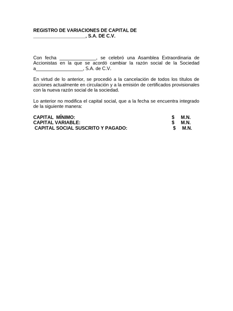 Registro de Variaciones de Capital de Sociedad Anónima de Capital ...