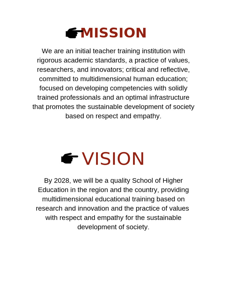Teacher Training Institution Mission & Vision | PDF