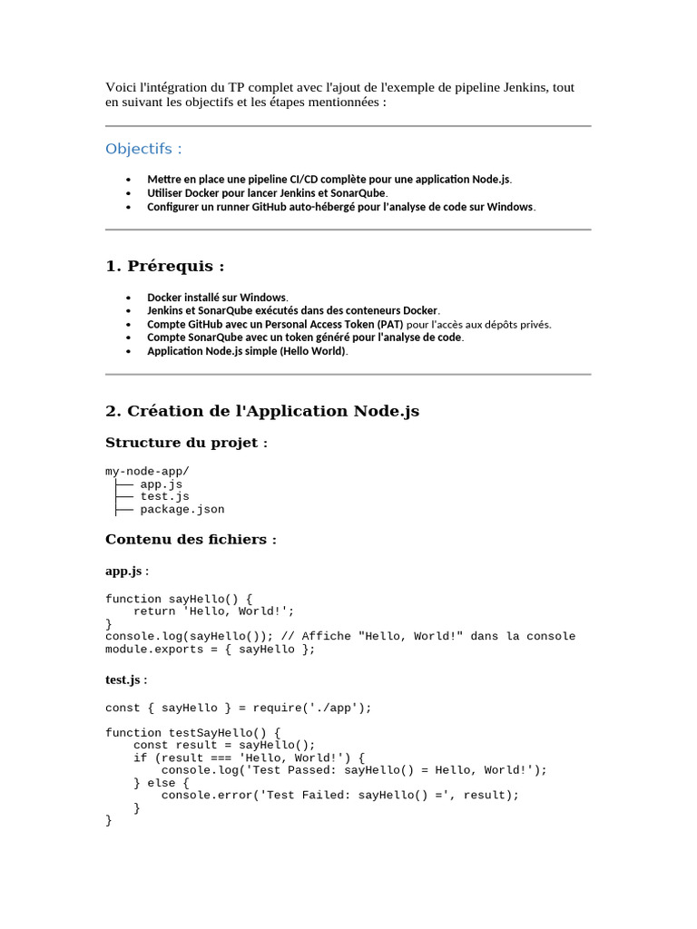 CI/CD Node.js avec Jenkins et SonarQube | PDF | Workflow ...