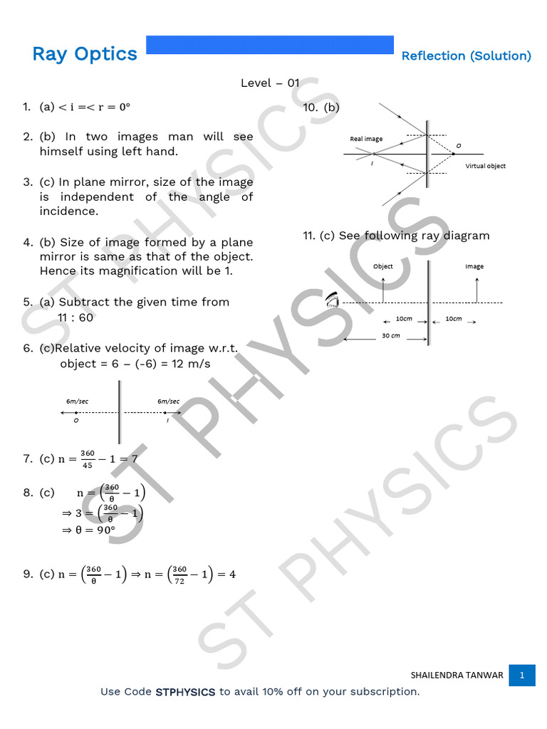 Ray Optics Reflection Answer Key | PDF | Optics | Electromagnetic Radiation