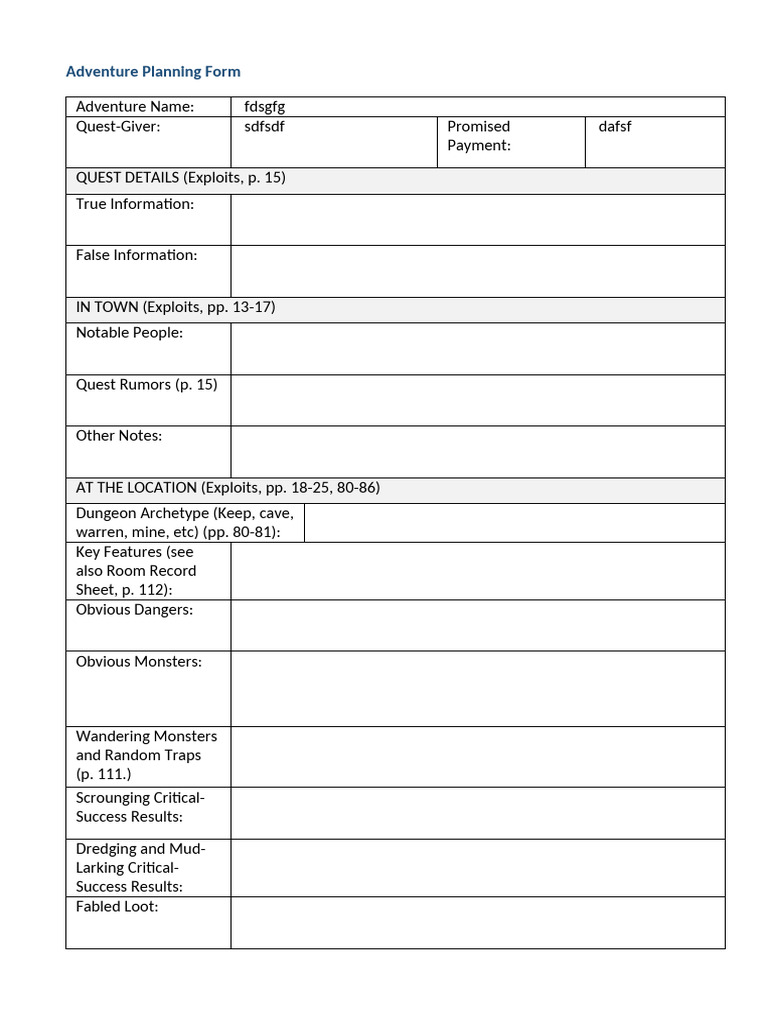 Adventure Planning Form | PDF