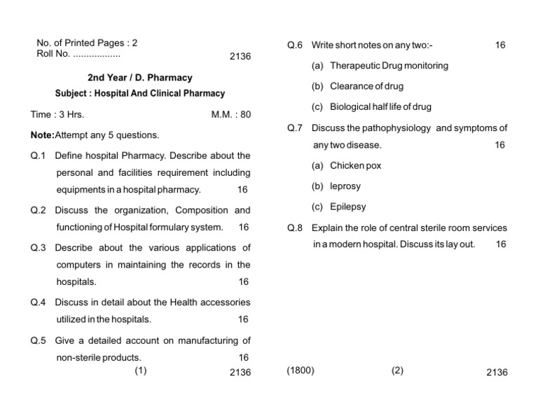 Pharmacy 2 Year Hospital and Clinical Pharmacy 2136 May 2018 | PDF