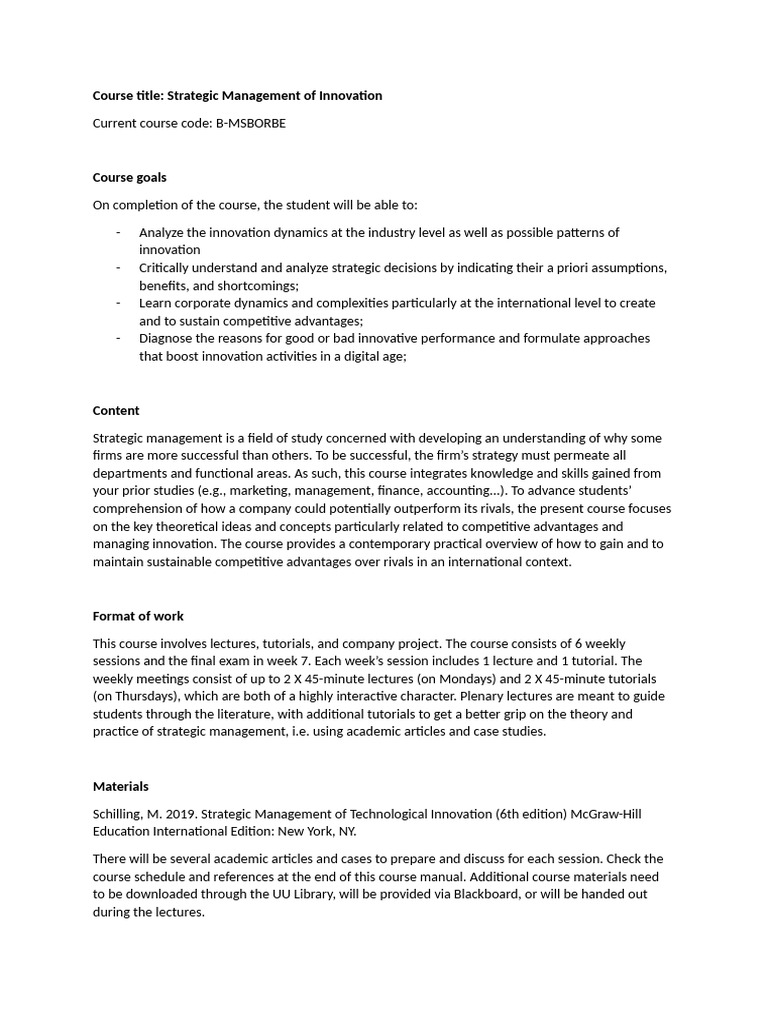 B-MSBORBE Strategic Management of Innovation | PDF | Strategic ...