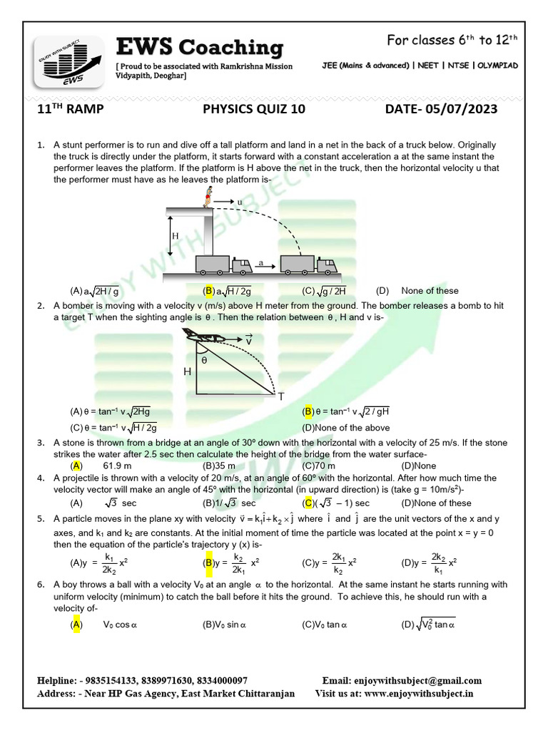 11TH PHYSICS QUIZ 10 WA | PDF | Mechanics | Physical Phenomena