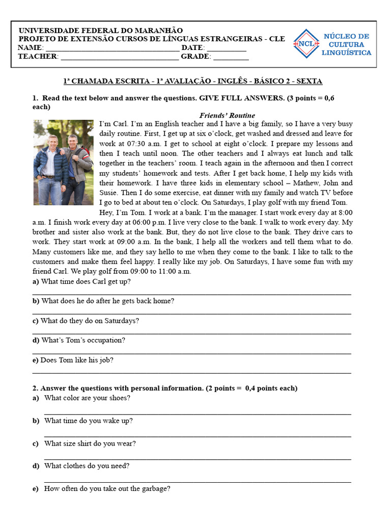 English Basic 2 Evaluation Guide | PDF