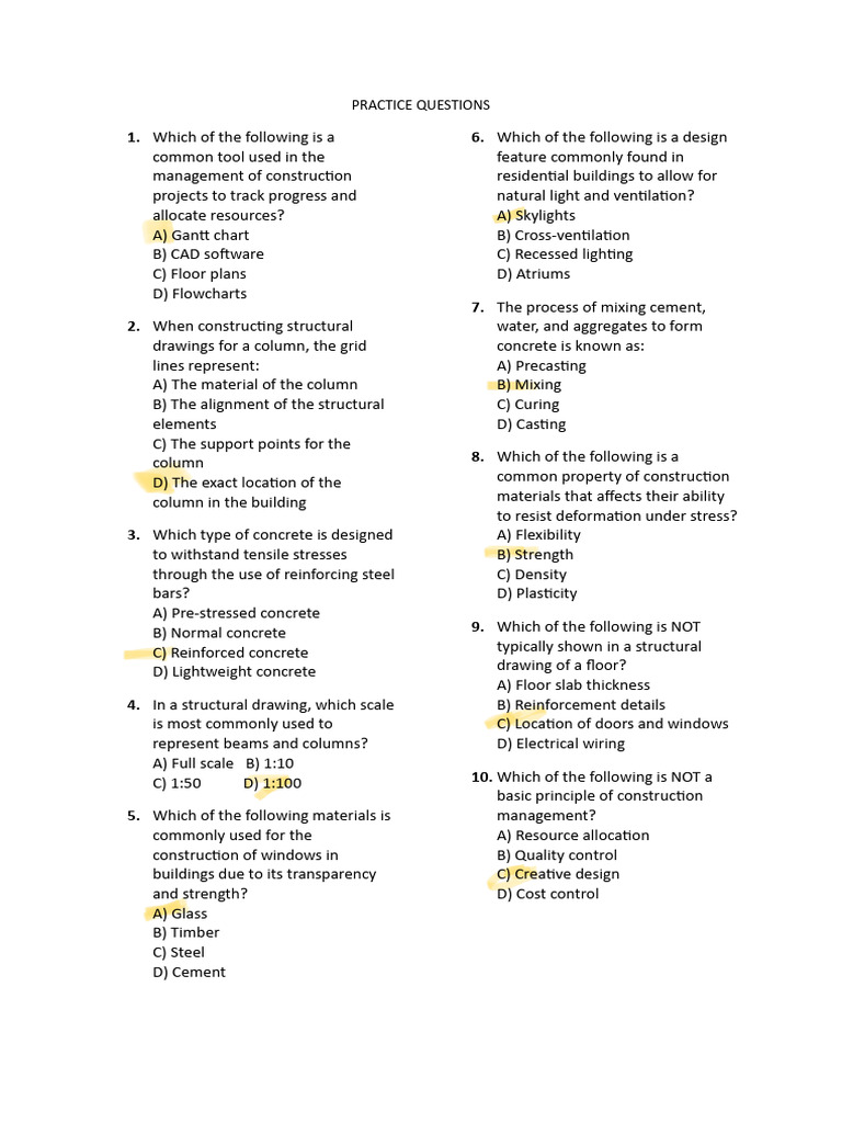 Construction Management Practice Questions | PDF | Beam (Structure ...
