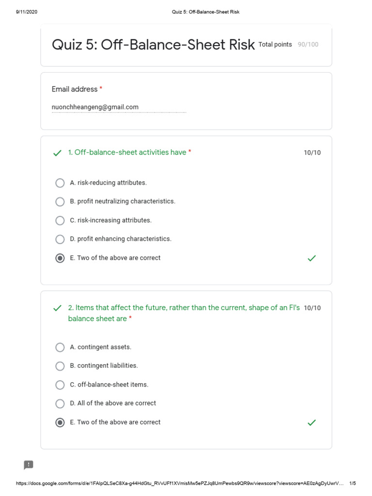 Off-Balance-Sheet Risk Quiz | PDF | Off Balance Sheet | Option (Finance)