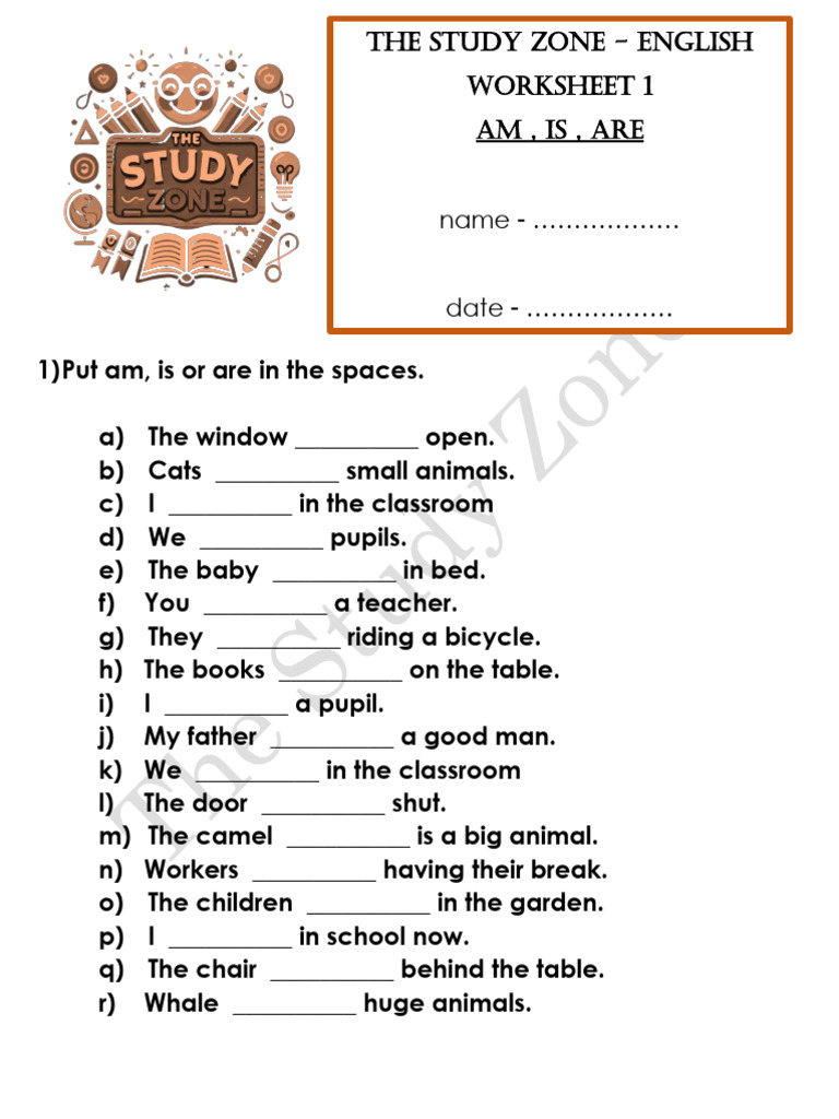 Am, Is, Are Worksheet for Kids | PDF