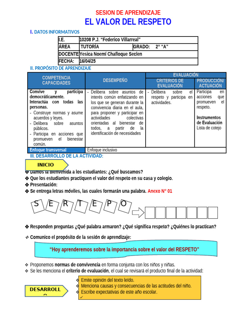 Fomentando el Valor del Respeto | PDF | Aprendizaje | Modificación de ...