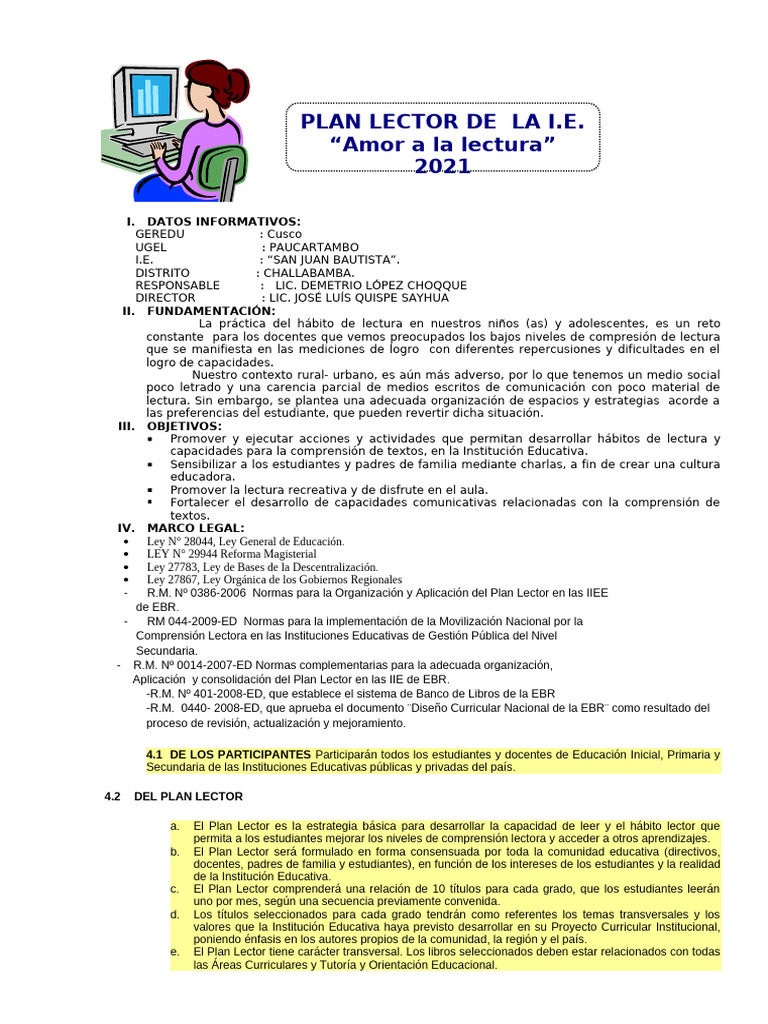 Plan Lector 2021: Fomentando la Lectura | PDF | Comprensión lectora ...
