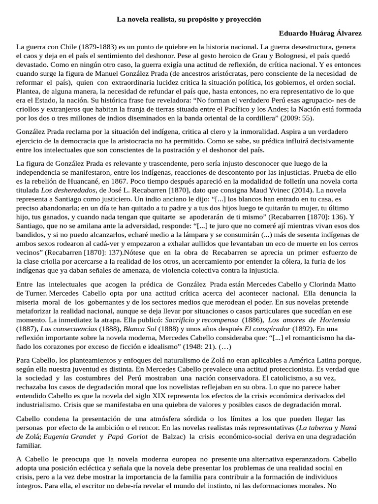 La novela realista en el Perú del XIX | PDF | Novelas | Honoré De Balzac