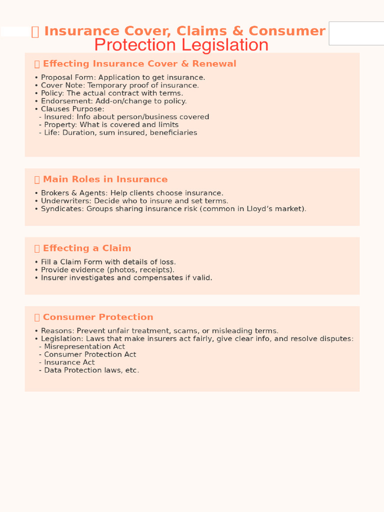 Effecting A Cover, Claim and Consumer Protection Legislation | PDF