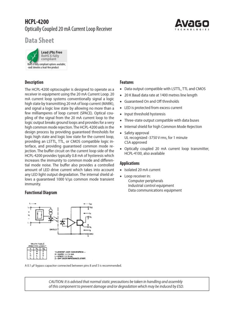 HCPL-4200 Optocoupler Data Sheet | PDF | Duplex (Telecommunications ...