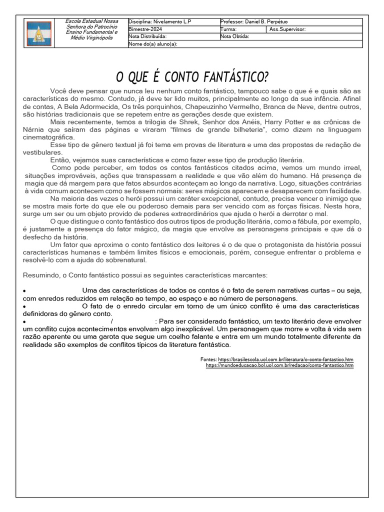 Características do Conto Fantástico | PDF | Contos | Ficção especulativa