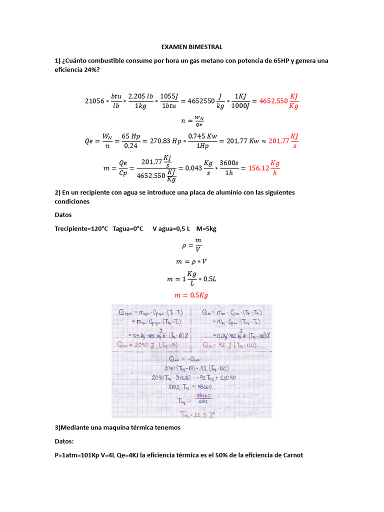 Examen Bimestral de Termodinámica y Gases | PDF | Entalpía | Gases