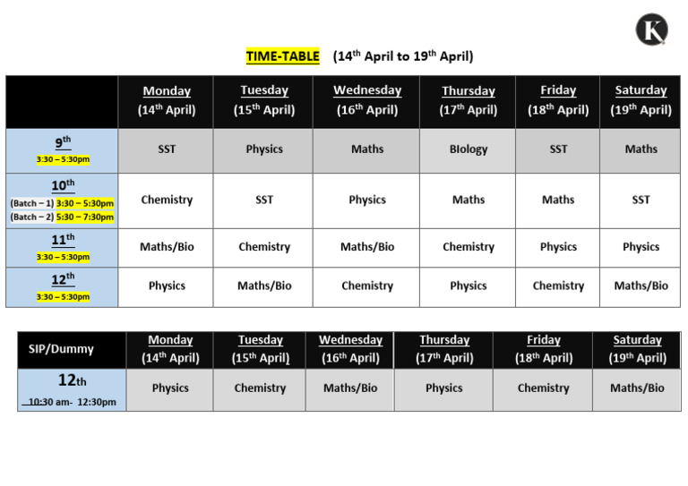 Weekly Class Schedule: April 14-19 | PDF