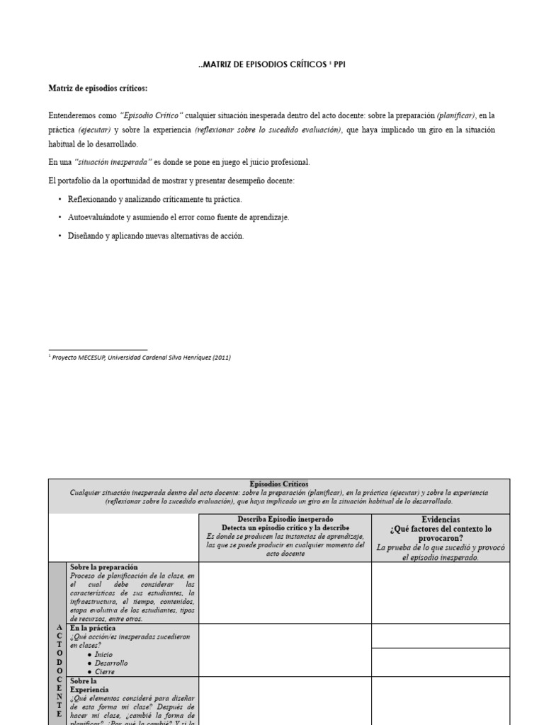 Matriz de Episodios Críticos Docentes | PDF | Aprendizaje | Ciencia ...