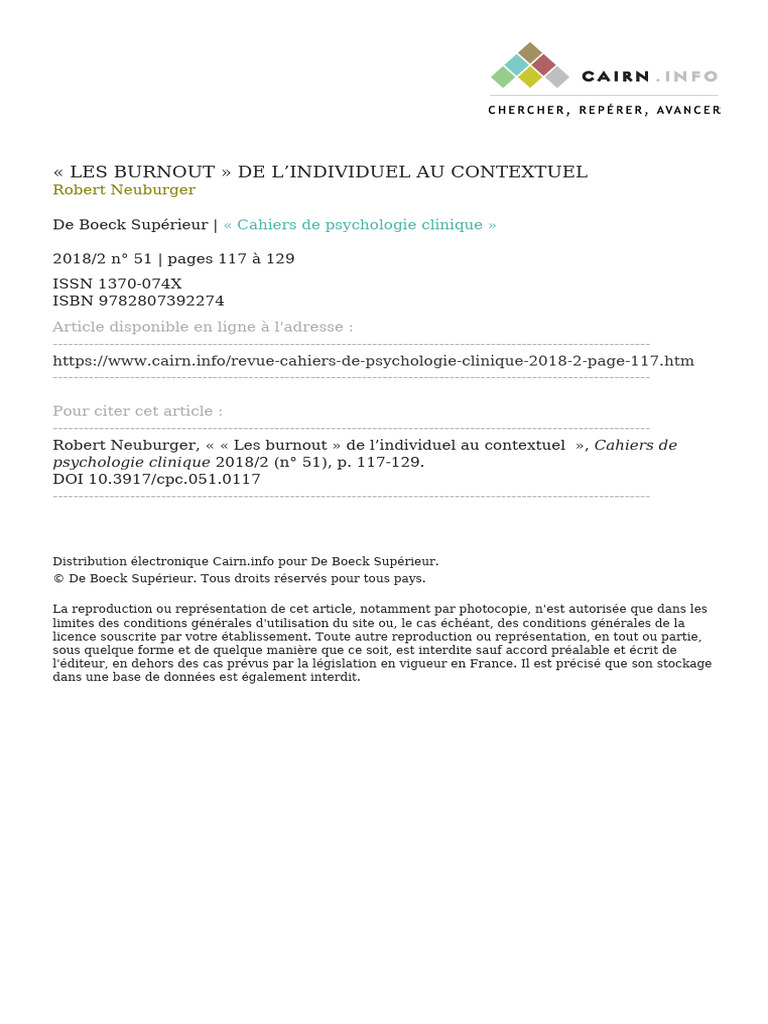 Comprendre le burnout : enjeux et contextes | PDF | Syndrome d ...