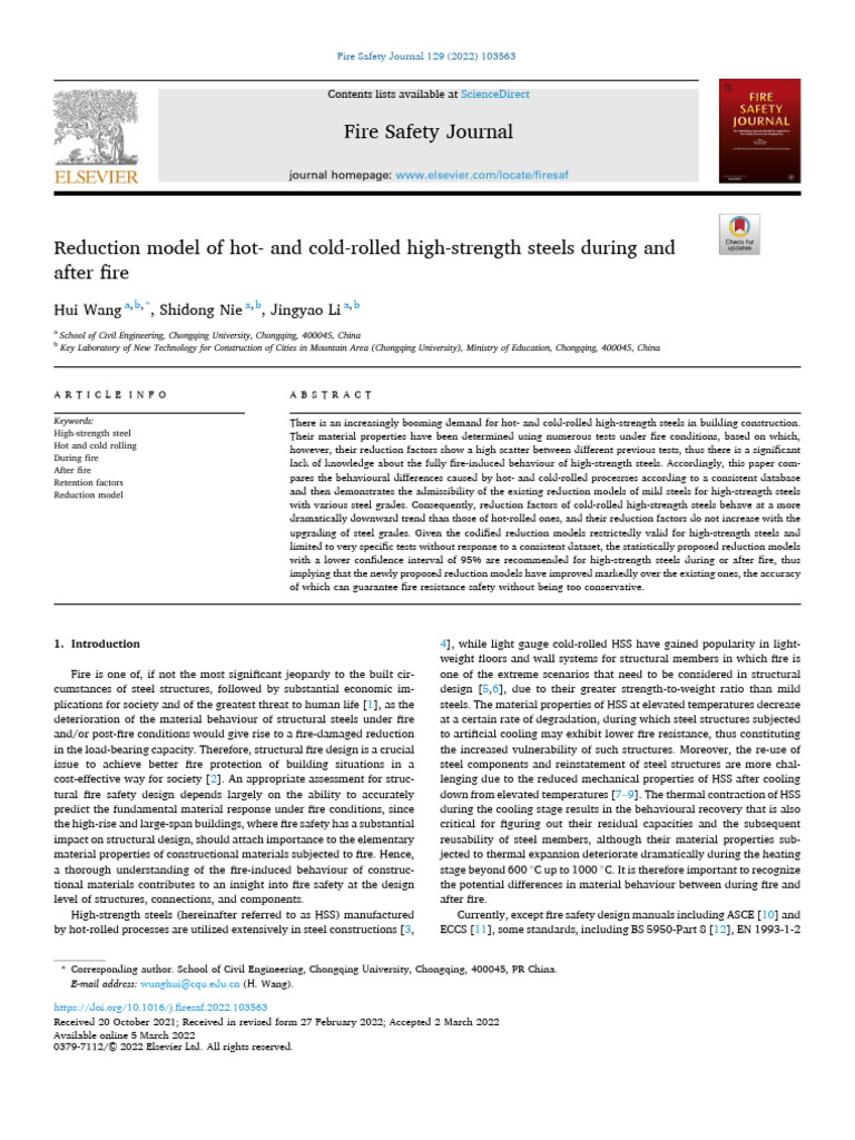 High-Strength Steel Fire Reduction Models | PDF | Strength Of Materials ...