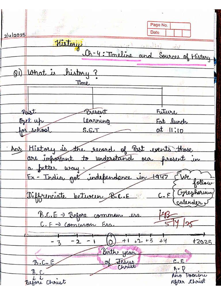 Timeline and Sources of History 6th B Classwork | PDF