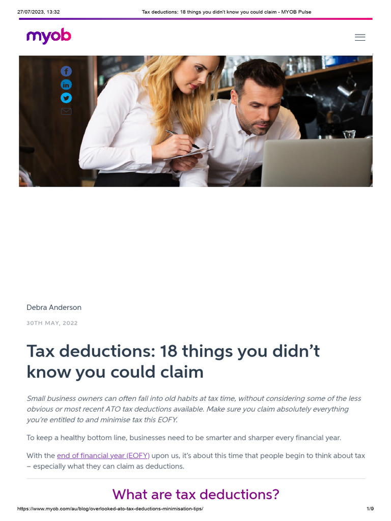 Tax Deductions - 18 Things You Didn't Know You Could Claim - MYOB Pulse ...