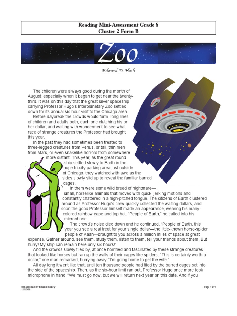 Reading MiniAssessment Grade 8 Cluster 2 Form B Edward D. Hoch