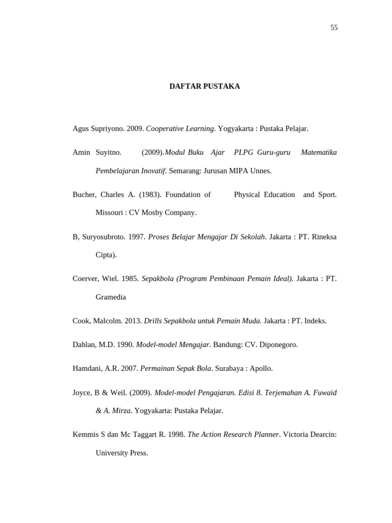 Daftar Pustaka Pembelajaran dan Olahraga | PDF