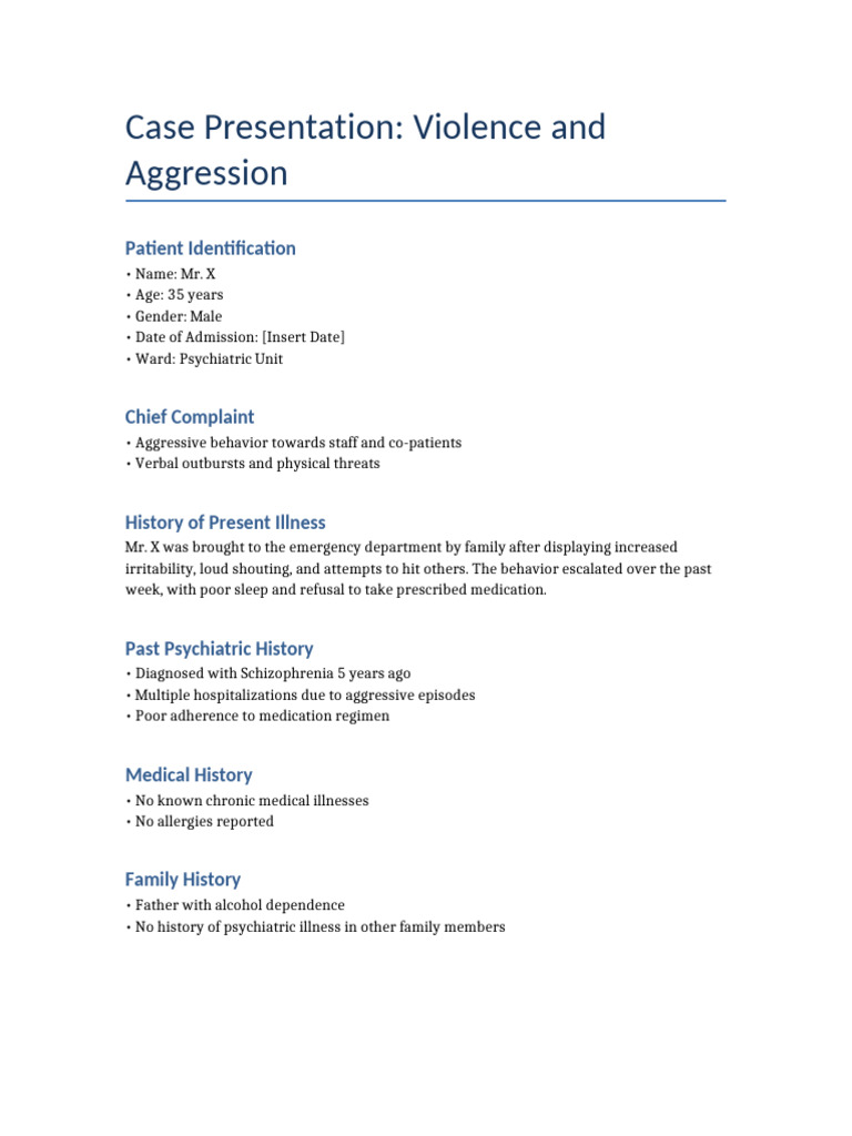 Managing Aggression in Schizophrenia | PDF