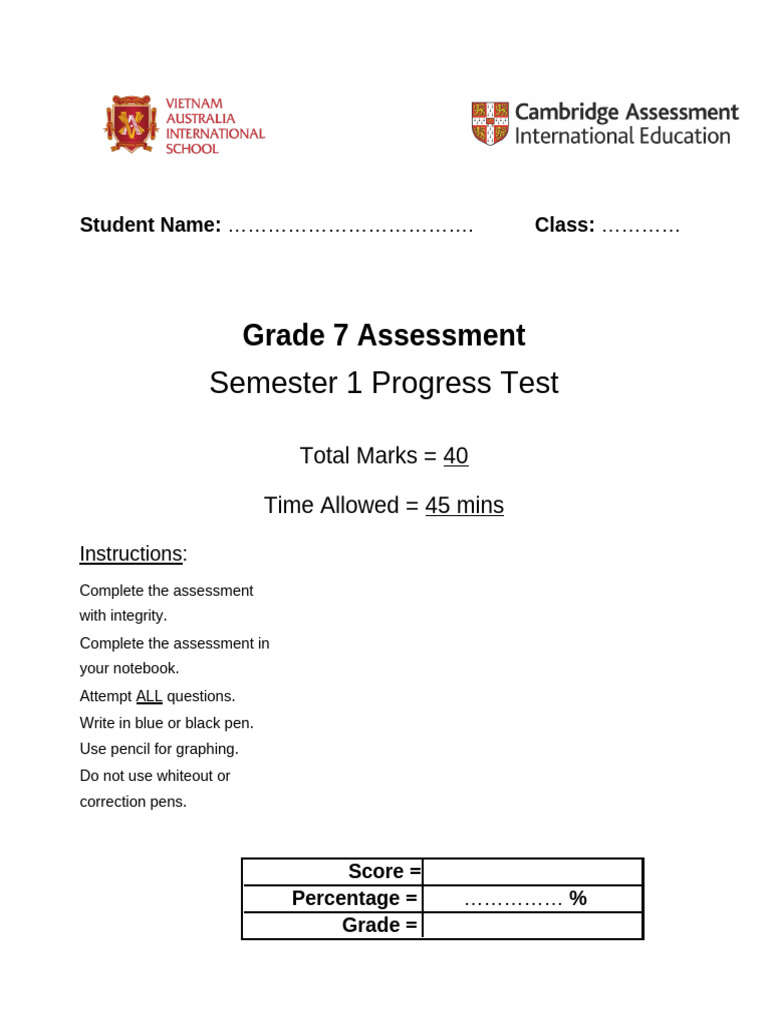Grade 7 Progress Test 1 October 2021 Final QP | PDF | Lung ...