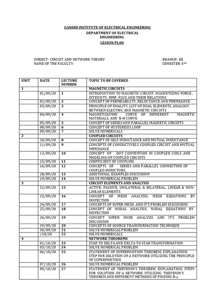 Electrical Engineering Lesson Plan | PDF | Electric Motor | Amplifier