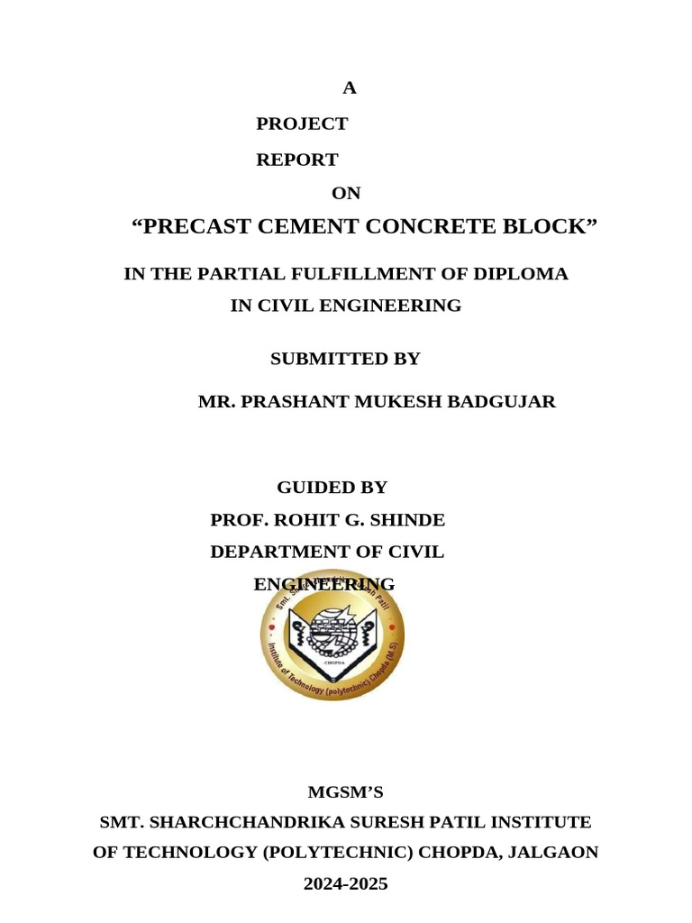 Precast Concrete Block Project Report | PDF