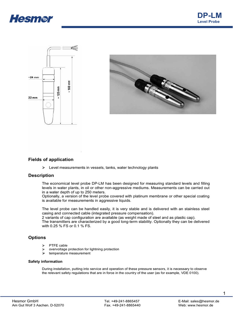 DP-LM Level Probe Specifications | PDF | Manufactured Goods | Equipment
