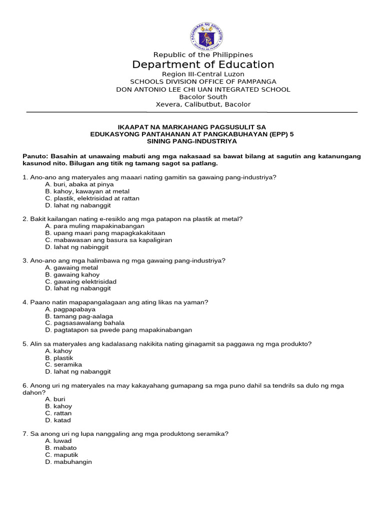 Q4 Periodical Test in Epp5 | PDF