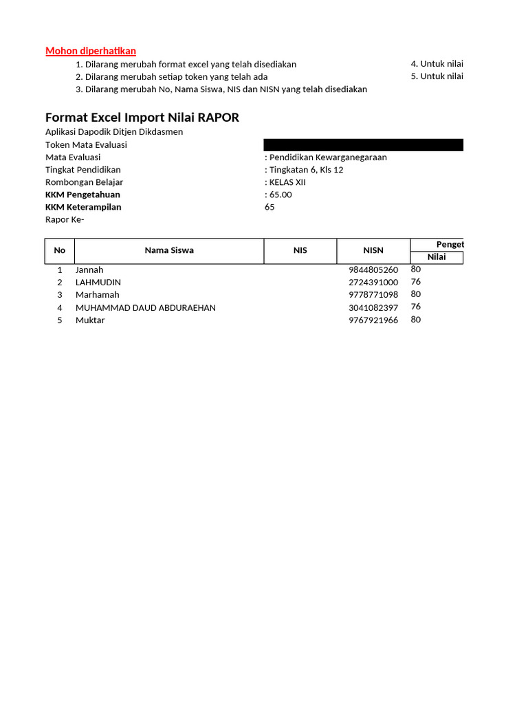 Panduan Format Excel Nilai RAPOR Kelas XII | PDF